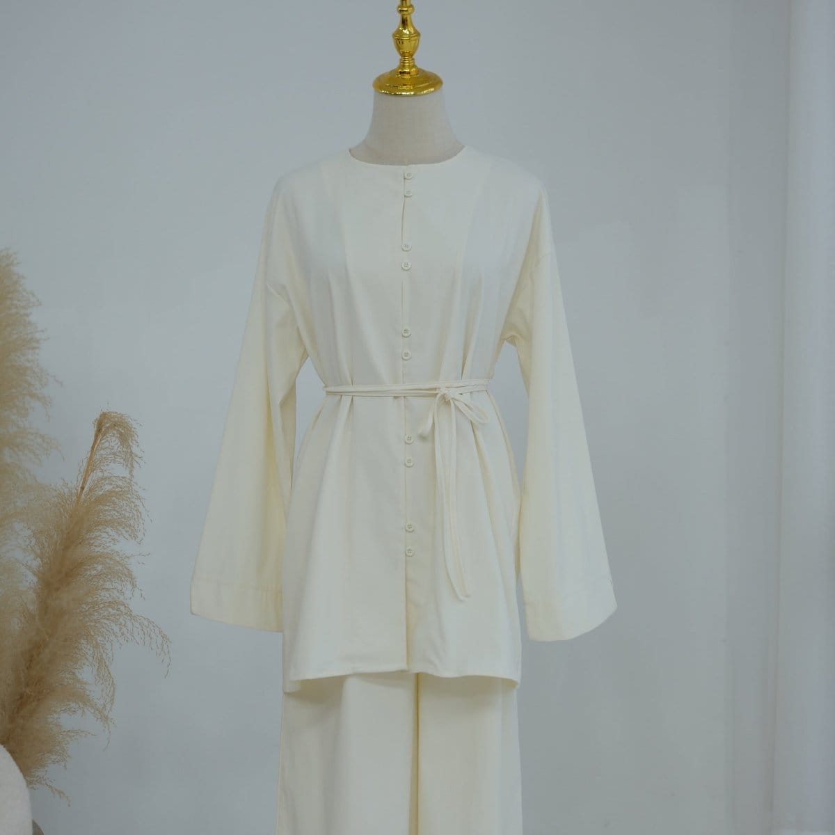 Button-Front Longline Top & Wide-Leg Trouser Set(MS456) - A-1 Thread Vault