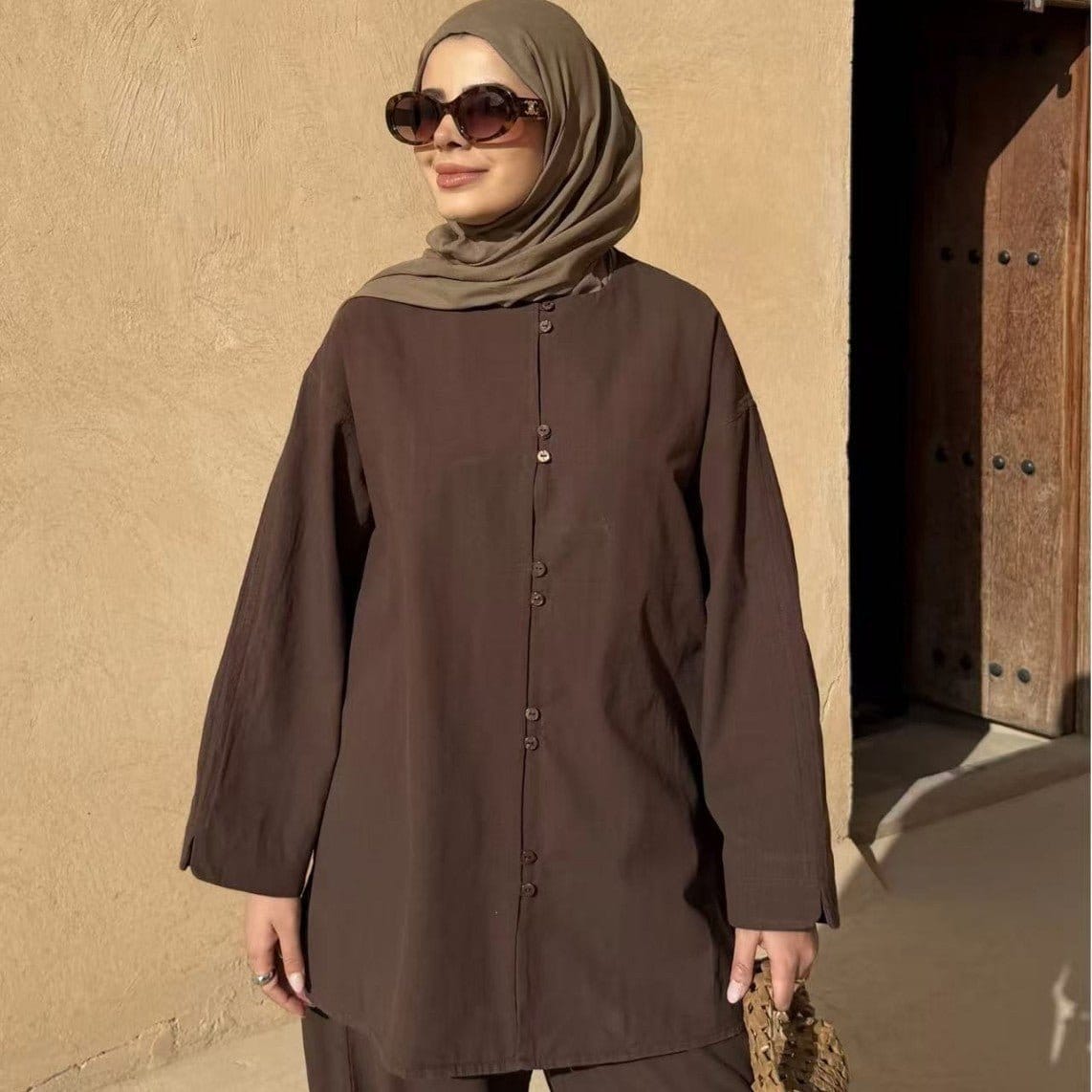 Button-Front Longline Top & Wide-Leg Trouser Set(MS456) - A-1 Thread Vault