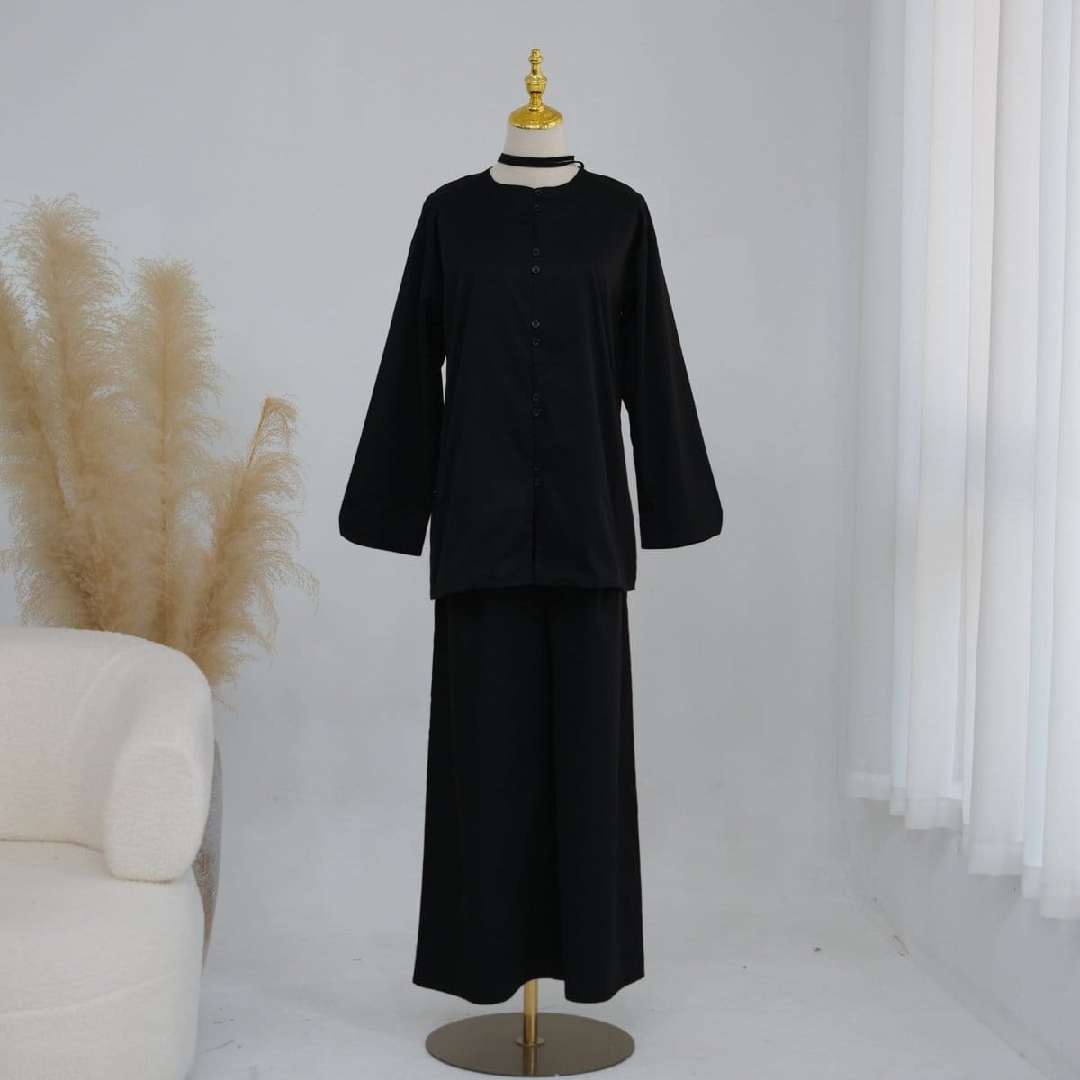 Button-Front Longline Top & Wide-Leg Trouser Set(MS456) - A-1 Thread Vault