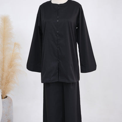 Button-Front Longline Top & Wide-Leg Trouser Set(MS456) - A-1 Thread Vault