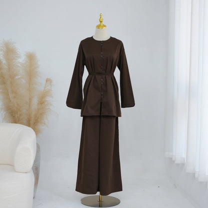 Button-Front Longline Top & Wide-Leg Trouser Set(MS456) - A-1 Thread Vault
