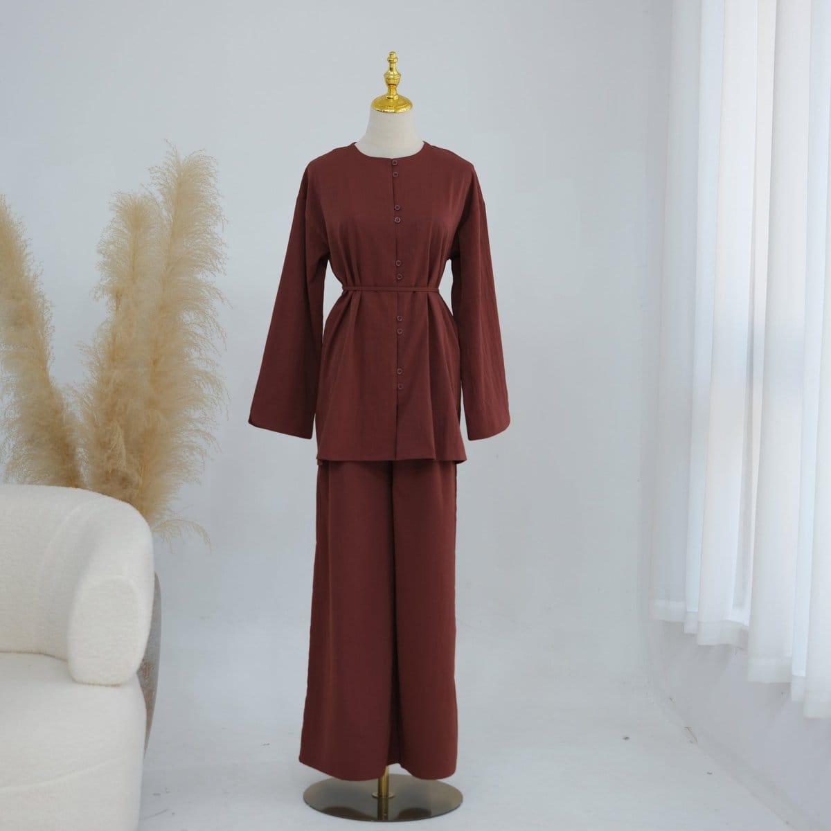 Button-Front Longline Top & Wide-Leg Trouser Set(MS456) - A-1 Thread Vault