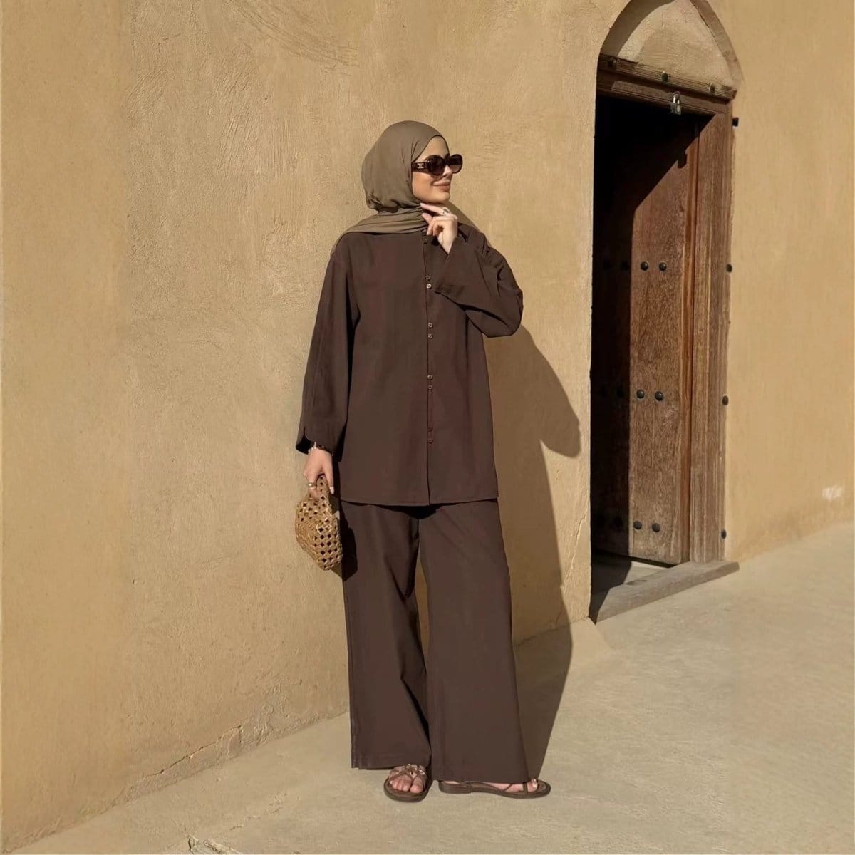 Button-Front Longline Top & Wide-Leg Trouser Set(MS456) - A-1 Thread Vault