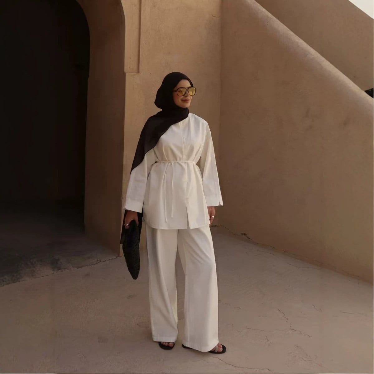 Button-Front Longline Top & Wide-Leg Trouser Set(MS456) - A-1 Thread Vault