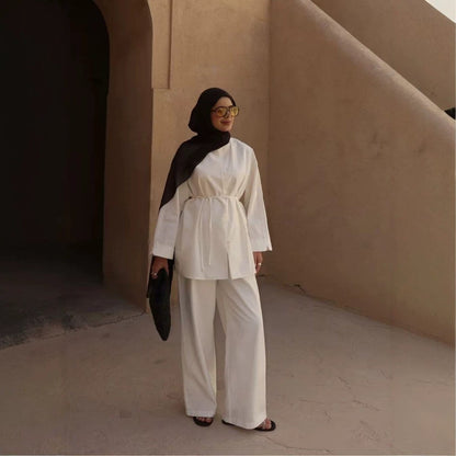 Button-Front Longline Top & Wide-Leg Trouser Set(MS456) - A-1 Thread Vault