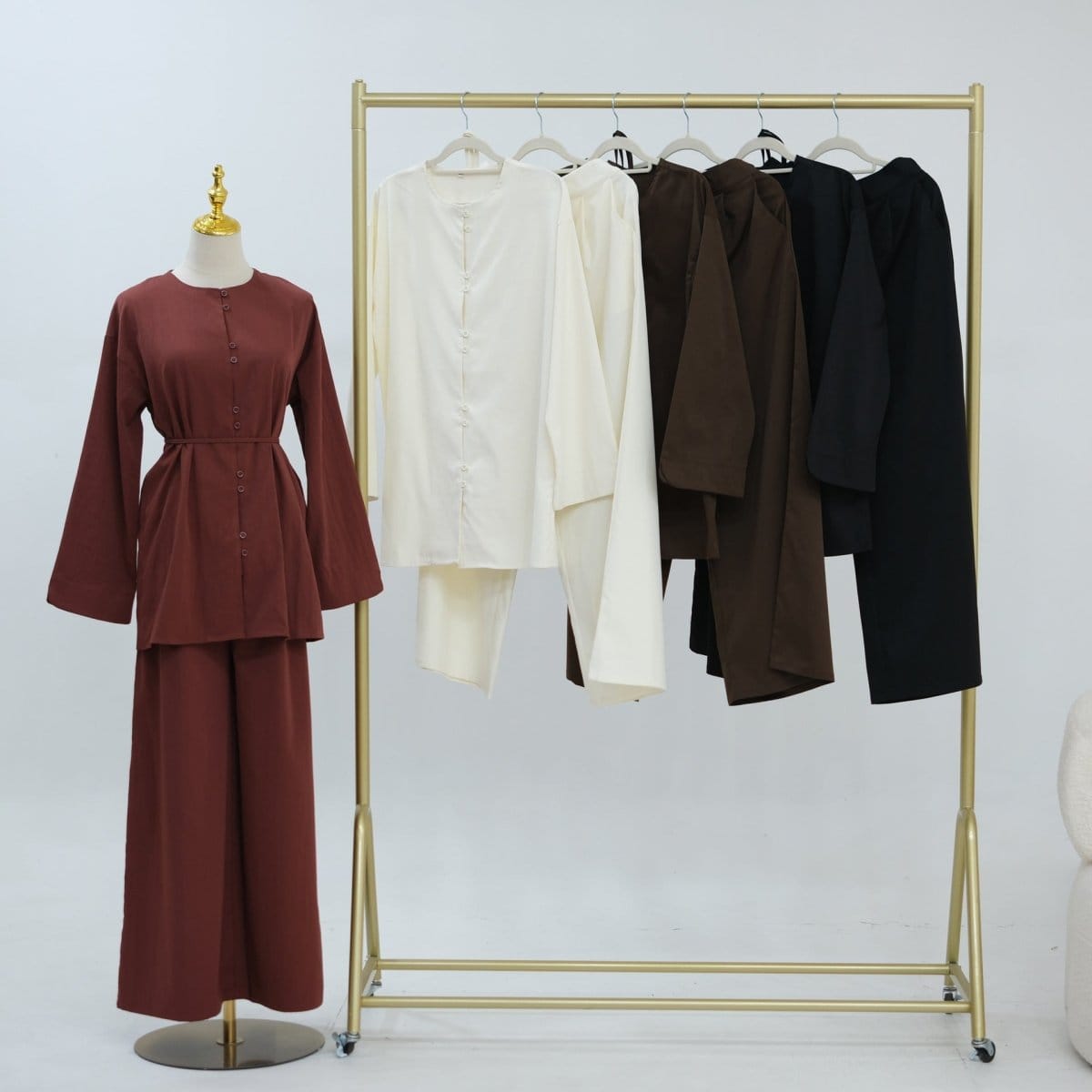 Button-Front Longline Top & Wide-Leg Trouser Set(MS456) - A-1 Thread Vault