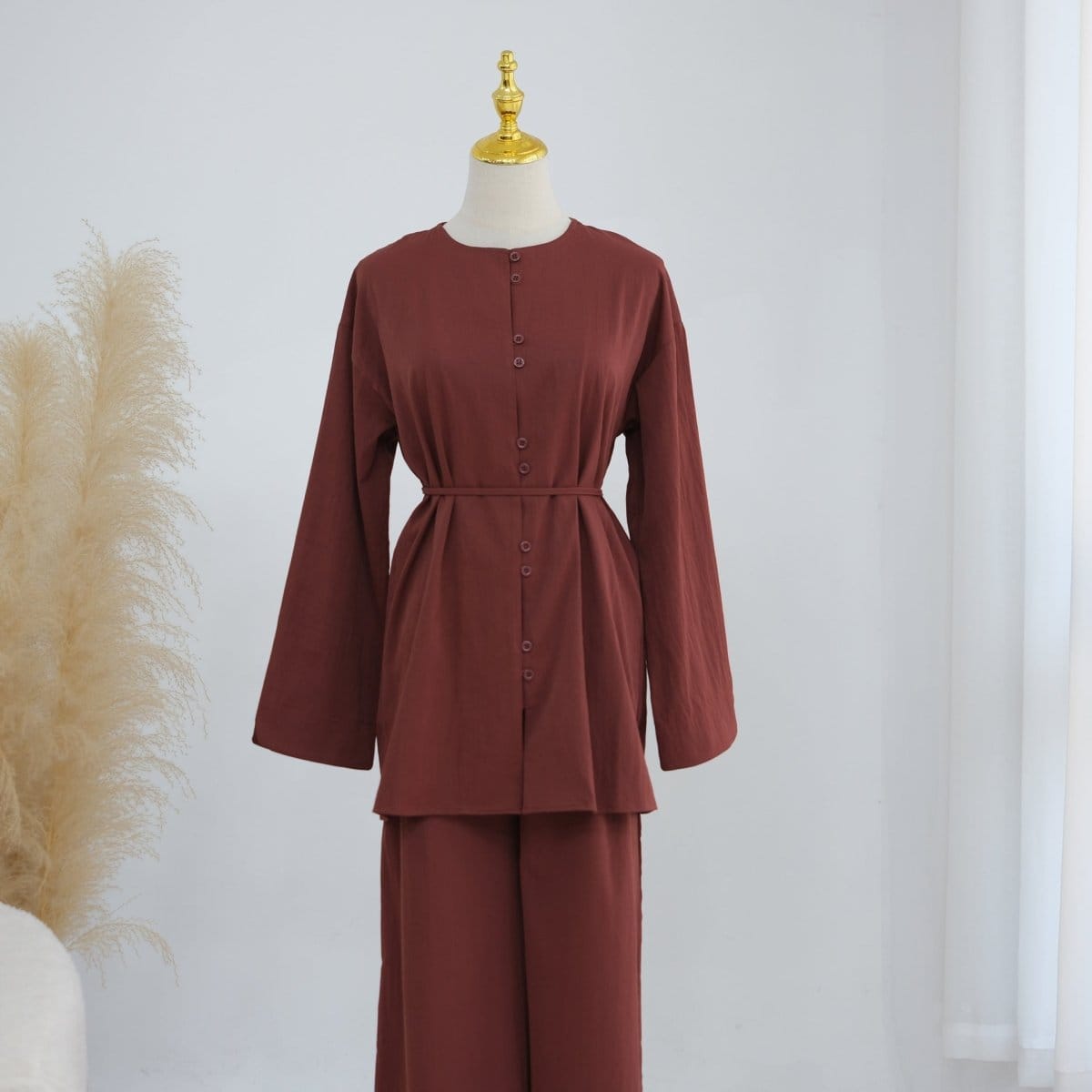 Button-Front Longline Top & Wide-Leg Trouser Set(MS456) - A-1 Thread Vault