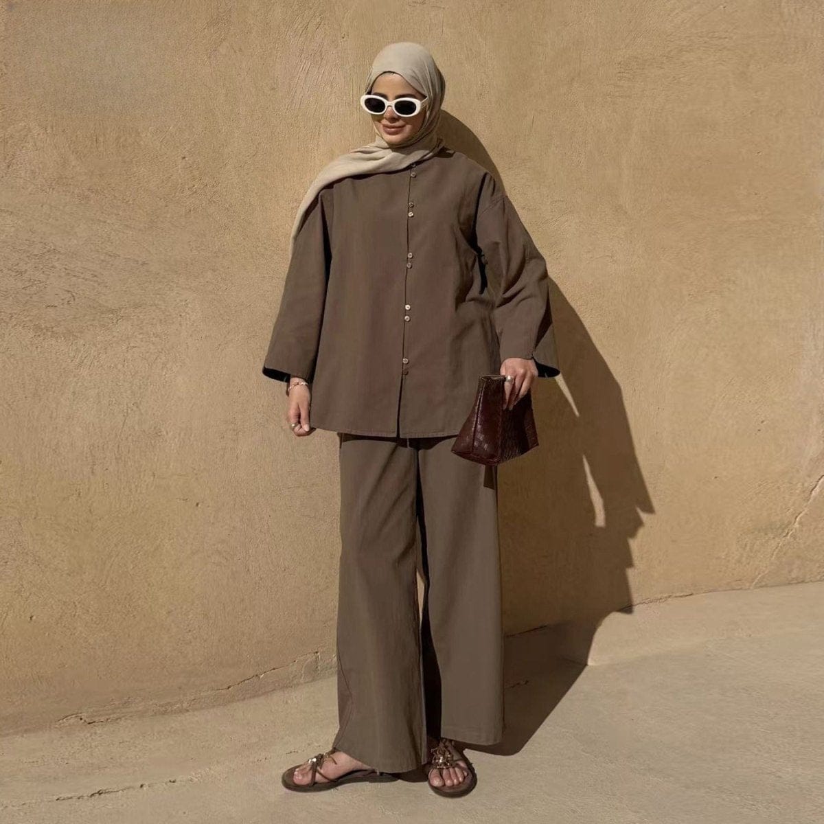 Button-Front Longline Top & Wide-Leg Trouser Set(MS456) - A-1 Thread Vault
