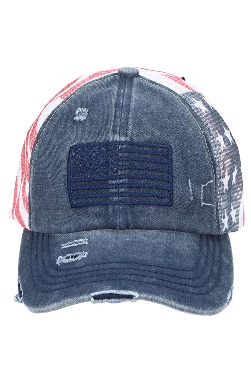 C.C Women's American Flag Mesh Back Trucker Hat Ponytail Cap 4th of July - A-1 Thread Vault