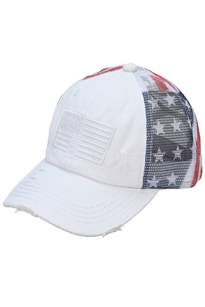 C.C Women's American Flag Mesh Back Trucker Hat Ponytail Cap 4th of July - A-1 Thread Vault