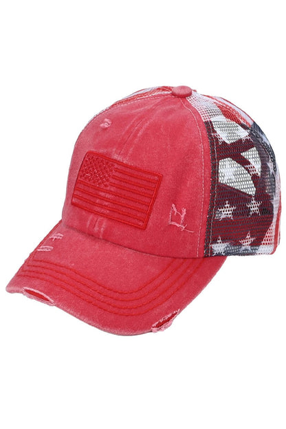 C.C Women's American Flag Mesh Back Trucker Hat Ponytail Cap 4th of July - A-1 Thread Vault