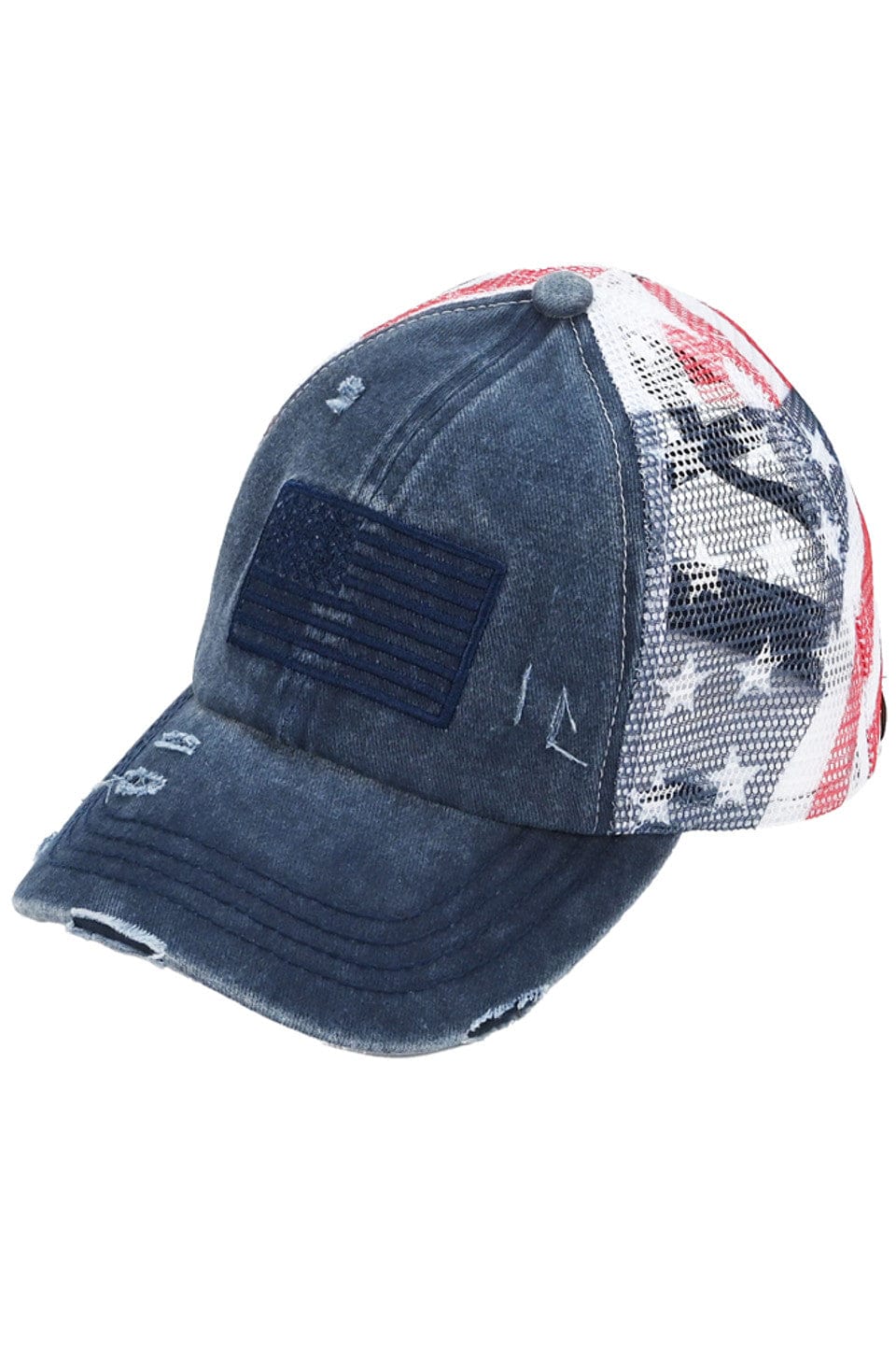 C.C Women's American Flag Mesh Back Trucker Hat Ponytail Cap 4th of July - A-1 Thread Vault