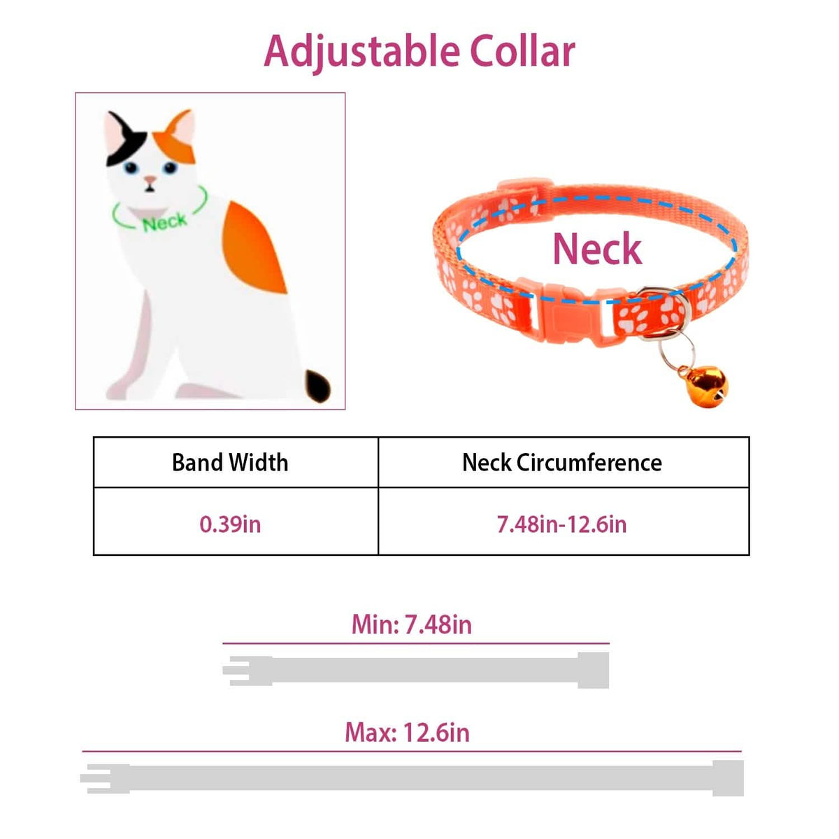 Ca2-Pack: Adjustable Kitten Collar with Bell Name Tag - A-1 Thread Vault