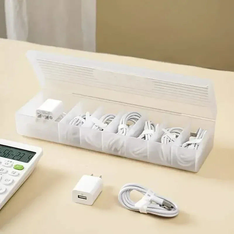 Cable Storage Box Large Capacity Transparent Multi-compartments Desktop Charging Cable Case - A-1 Thread Vault