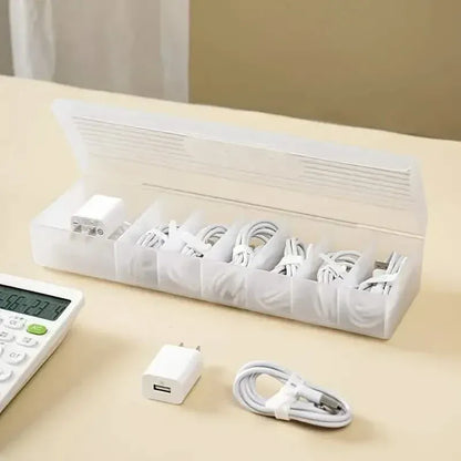 Cable Storage Box Large Capacity Transparent Multi-compartments Desktop Charging Cable Case - A-1 Thread Vault