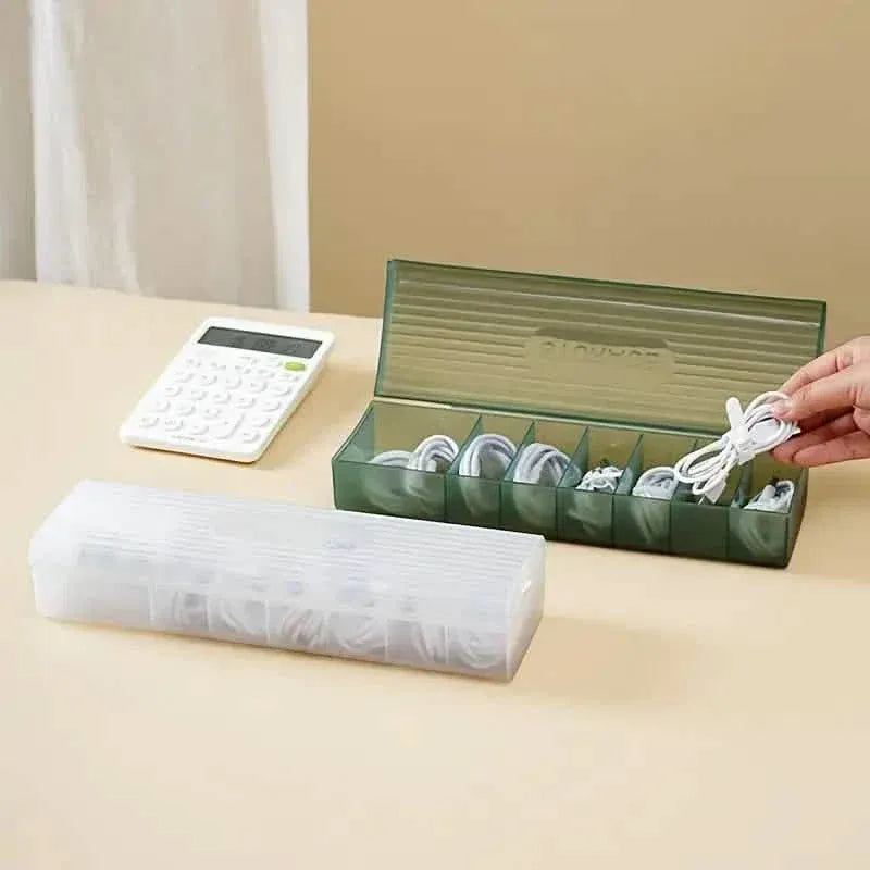 Cable Storage Box Large Capacity Transparent Multi-compartments Desktop Charging Cable Case - A-1 Thread Vault