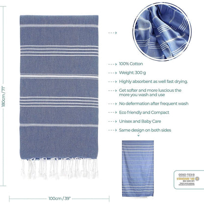 Cacala Pure Series Lightweight 100% Turkish Cotton Super Soft Peshtemal Luxury Bath Towel - A-1 Thread Vault