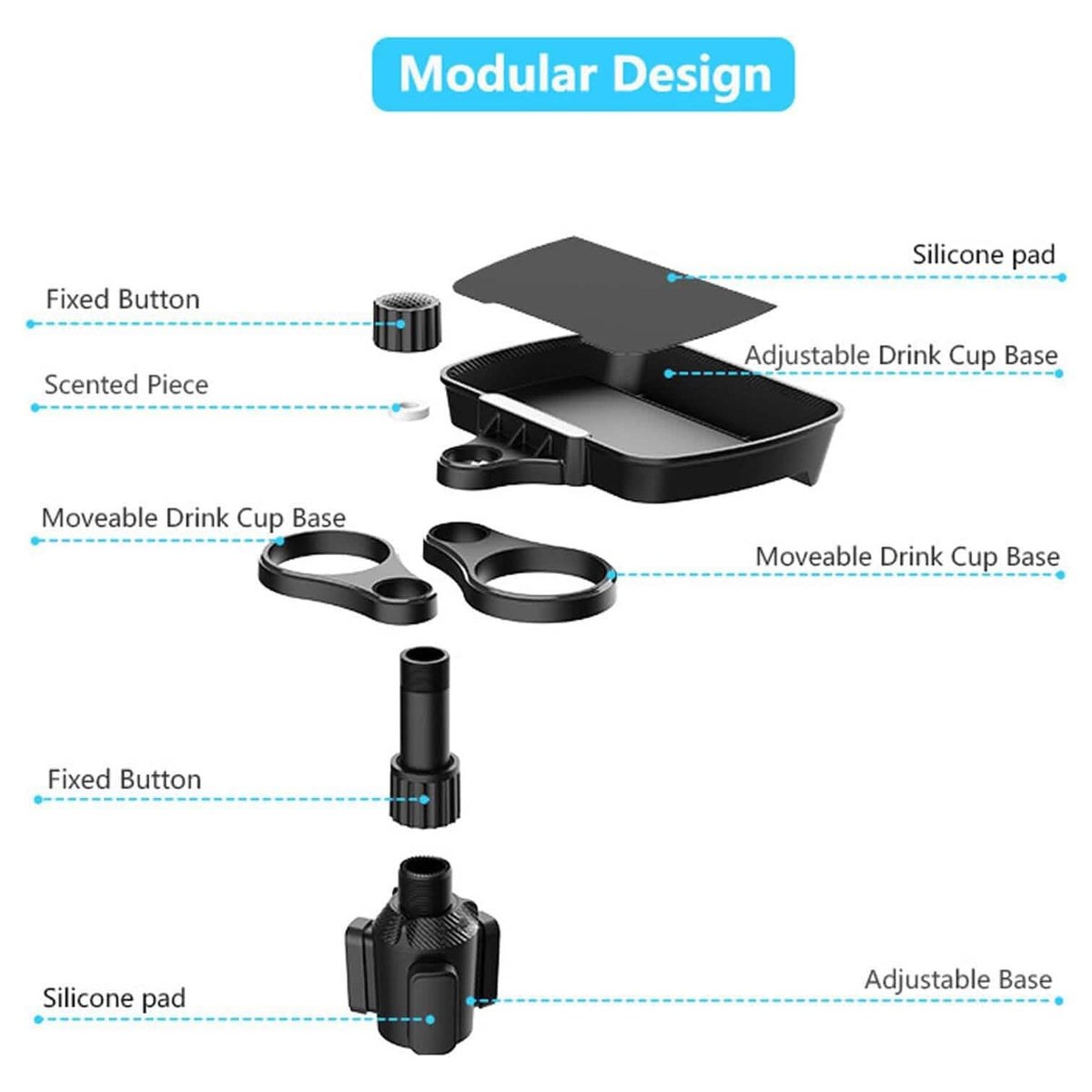 Car Cup Holder Detachable Extender Food Tray with Phone Holder - A-1 Thread Vault