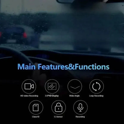 Car Dashcam Recorder, 2.0 Inch Screen Dual Lens HD Night Monitoring Mini Dash Cam - A-1 Thread Vault