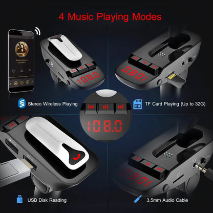 Car FM Transmitter with Wireless Earpiece 2 USB Charge Ports - A-1 Thread Vault