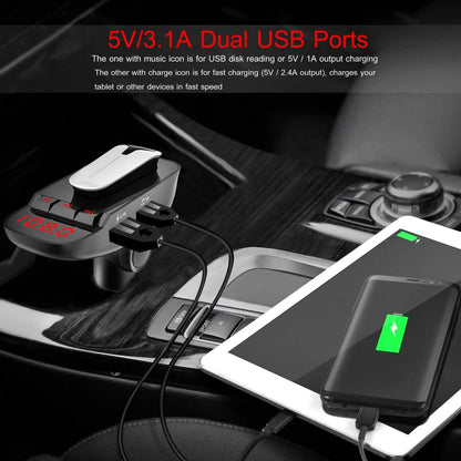 Car FM Transmitter with Wireless Earpiece 2 USB Charge Ports - A-1 Thread Vault