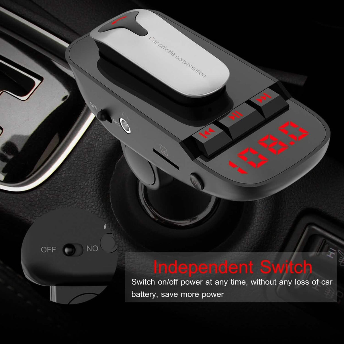 Car FM Transmitter with Wireless Earpiece 2 USB Charge Ports - A-1 Thread Vault