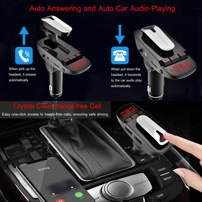 Car FM Transmitter with Wireless Earpiece 2 USB Charge Ports - A-1 Thread Vault