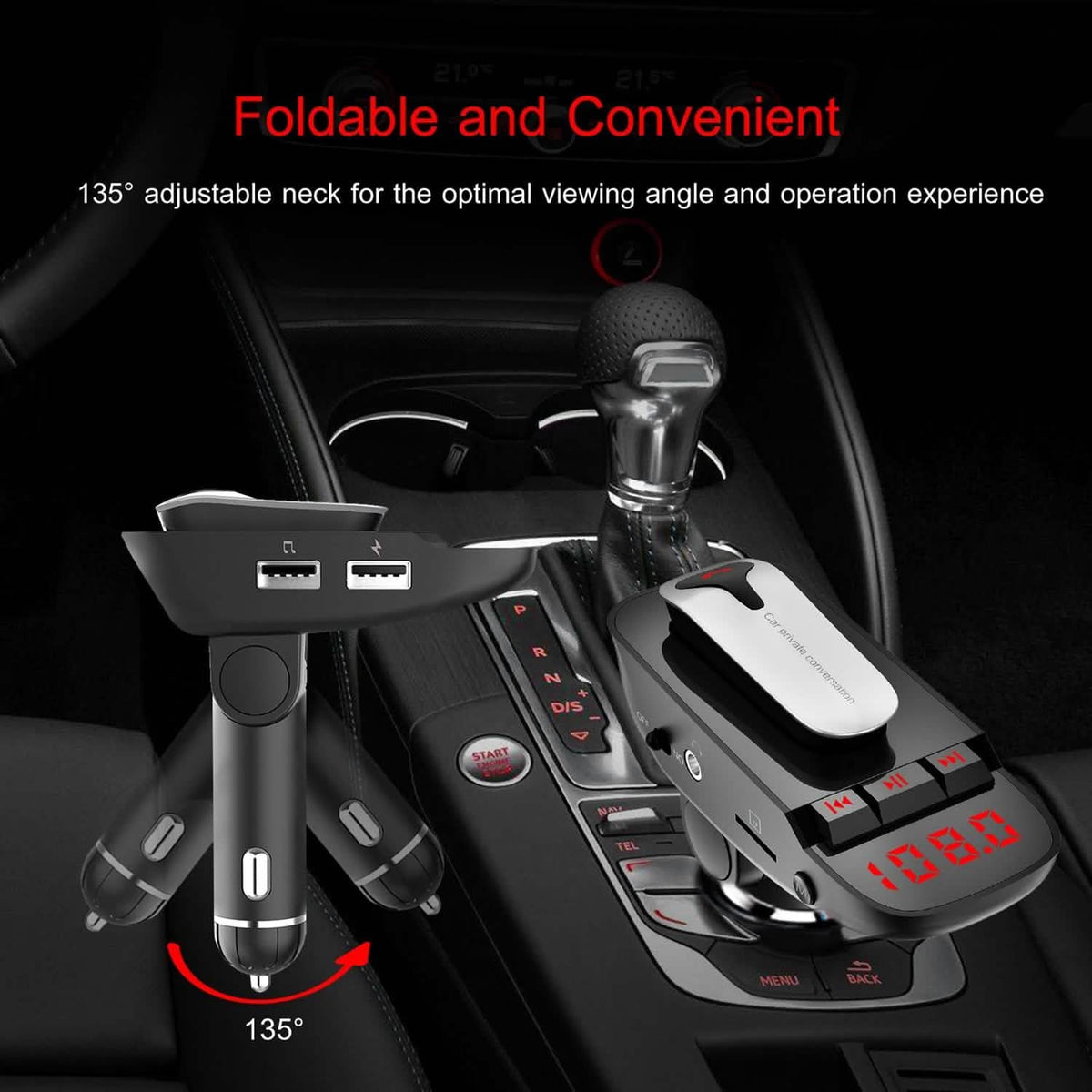 Car FM Transmitter with Wireless Earpiece 2 USB Charge Ports - A-1 Thread Vault
