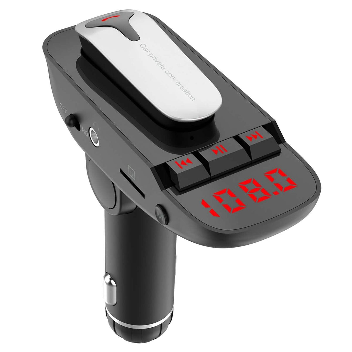 Car FM Transmitter with Wireless Earpiece 2 USB Charge Ports - A-1 Thread Vault