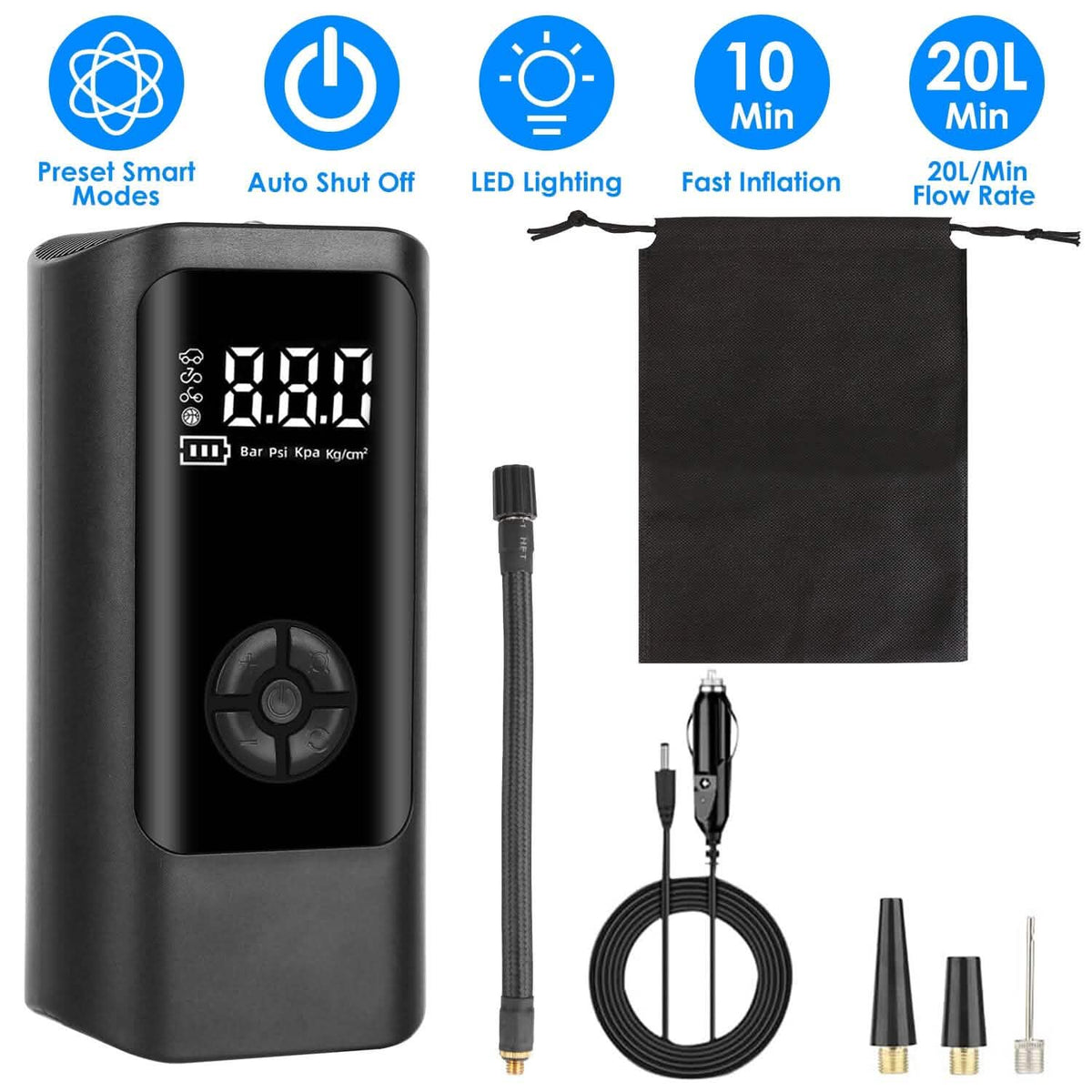 Car Tire Inflator Corded with LED Light - A-1 Thread Vault