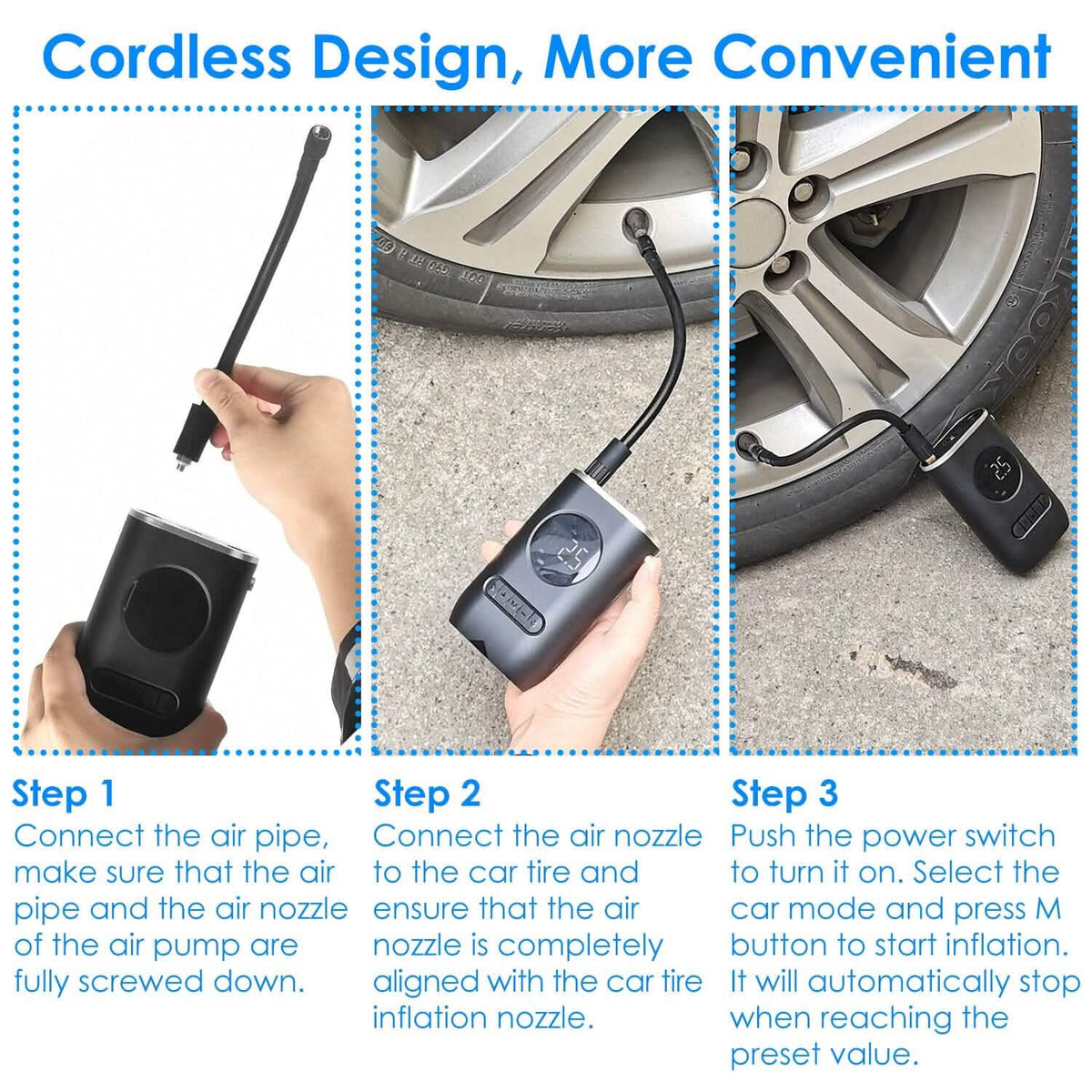 Car Tire Inflator Pump Portable 150 PSI with LED Light - A-1 Thread Vault