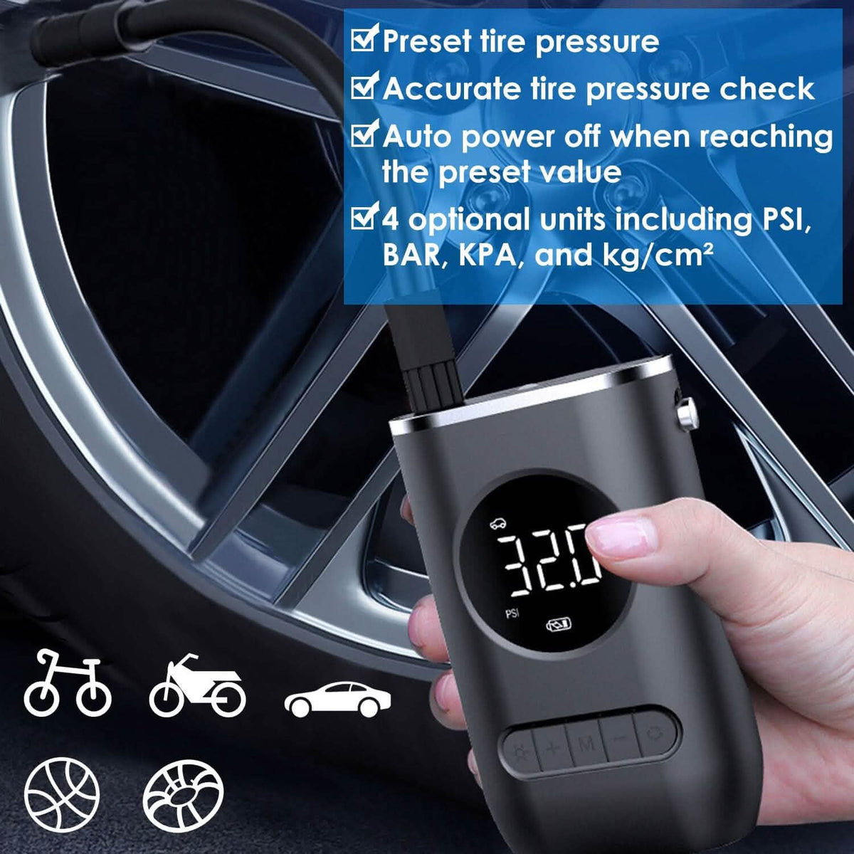 Car Tire Inflator Pump Portable 150 PSI with LED Light - A-1 Thread Vault