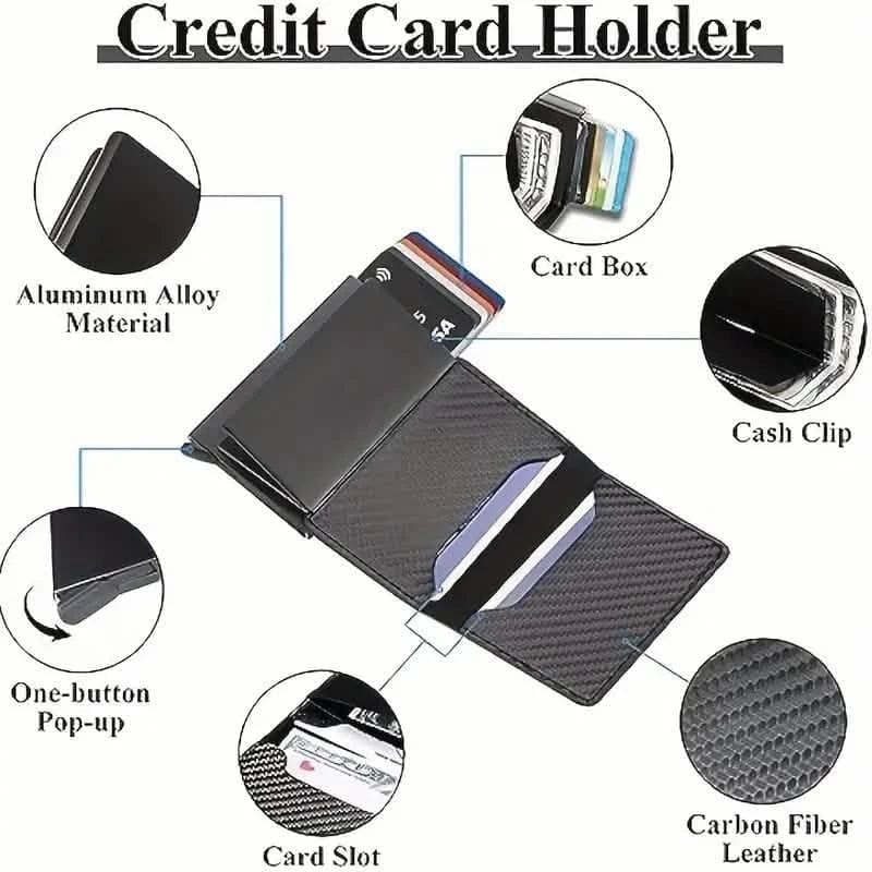 Carbon Fiber Credit Card Holder RFID Blocking, Slim Pop Up Minimalist Wallet - A-1 Thread Vault