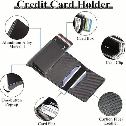 Carbon Fiber Credit Card Holder RFID Blocking, Slim Pop Up Minimalist Wallet - A-1 Thread Vault