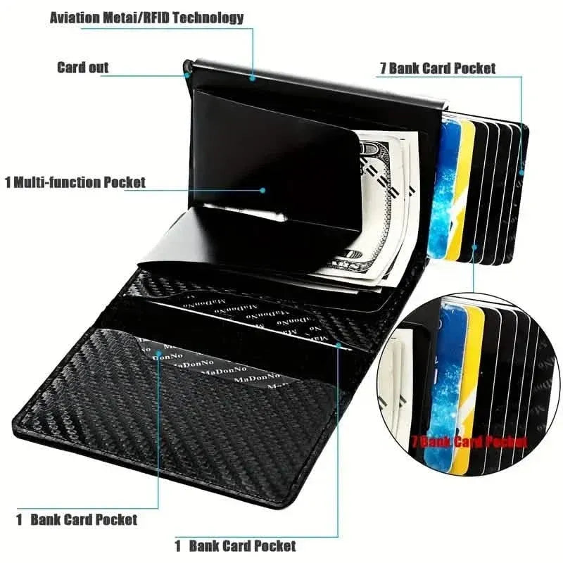 Carbon Fiber Credit Card Holder RFID Blocking, Slim Pop Up Minimalist Wallet - A-1 Thread Vault