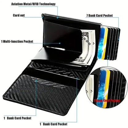 Carbon Fiber Credit Card Holder RFID Blocking, Slim Pop Up Minimalist Wallet - A-1 Thread Vault