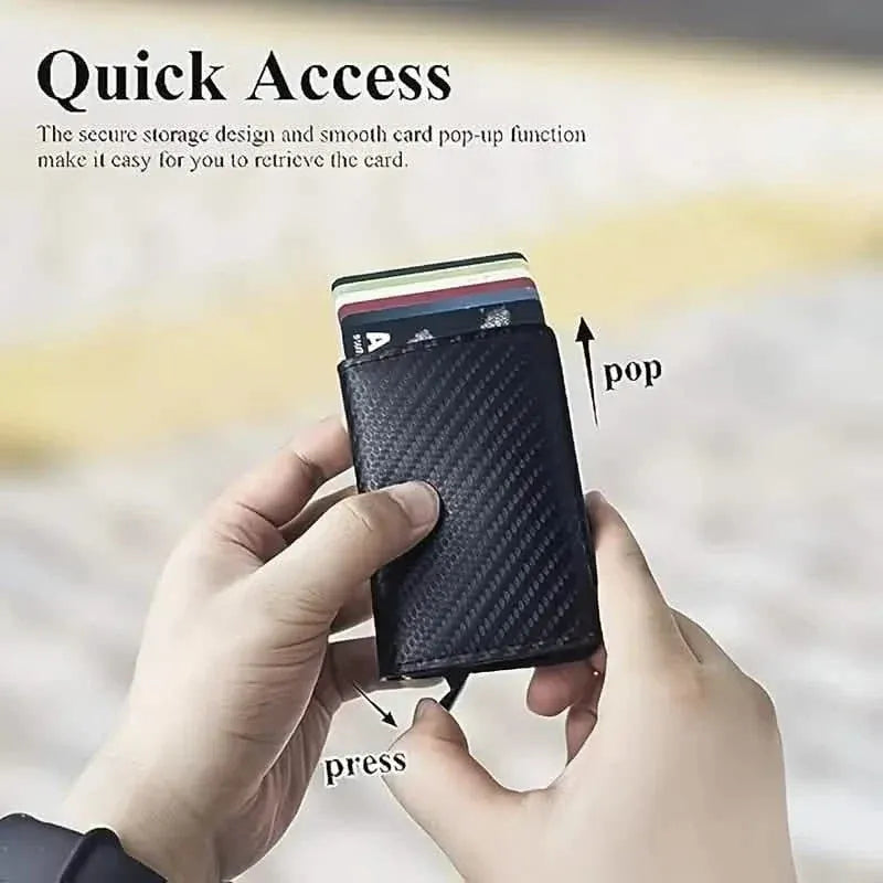 Carbon Fiber Credit Card Holder RFID Blocking, Slim Pop Up Minimalist Wallet - A-1 Thread Vault