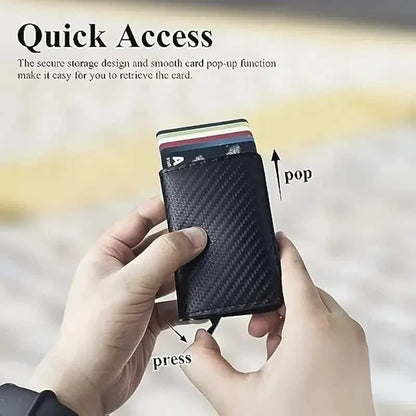 Carbon Fiber Credit Card Holder RFID Blocking, Slim Pop Up Minimalist Wallet - A-1 Thread Vault