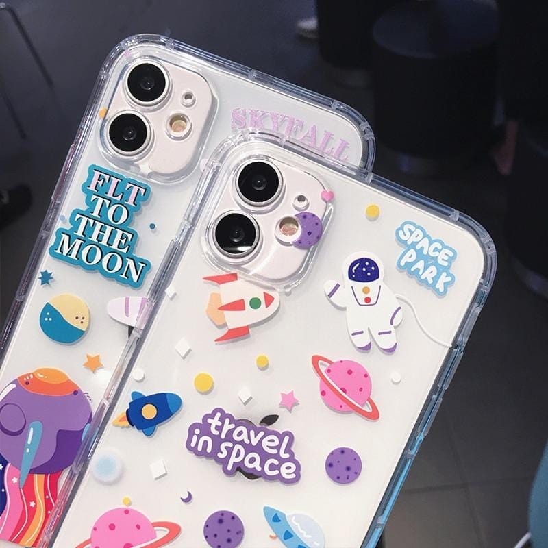 Cartoon Astronaut Planet Transparent iPhone Case - A-1 Thread Vault