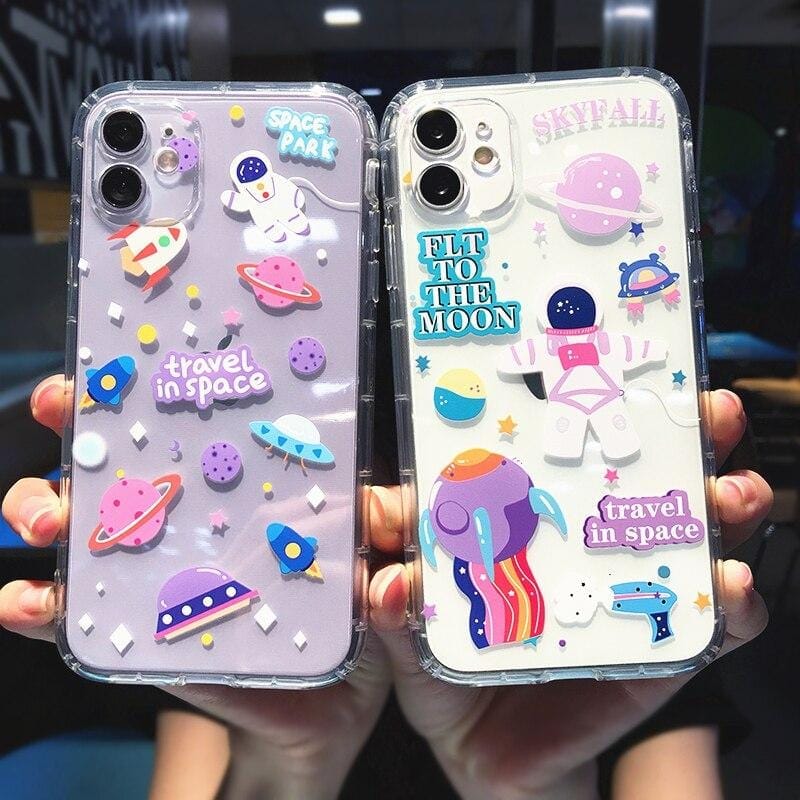 Cartoon Astronaut Planet Transparent iPhone Case - A-1 Thread Vault