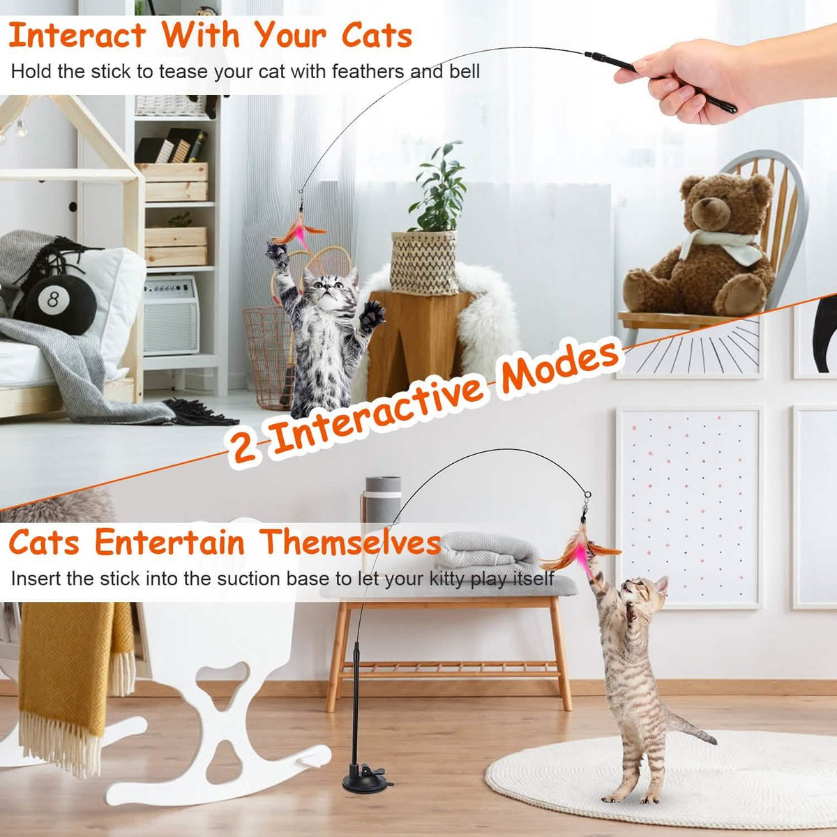 Cat Feather Wand Rod with 12 Pieces Feather Replacements for Cats - A-1 Thread Vault