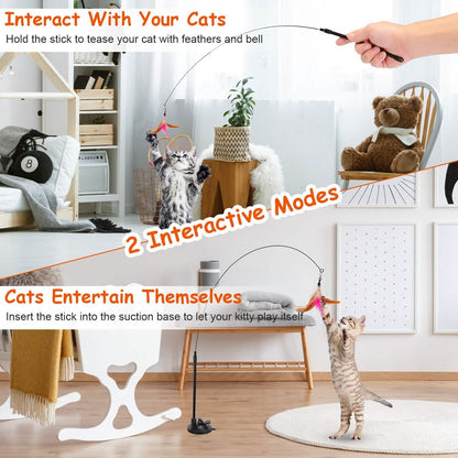 Cat Feather Wand Rod with 12 Pieces Feather Replacements for Cats - A-1 Thread Vault