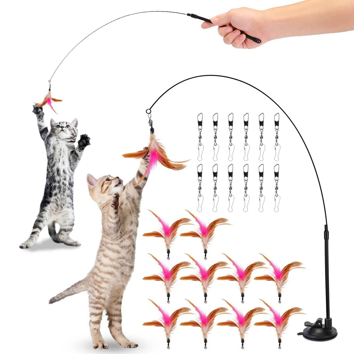 Cat Feather Wand Rod with 12 Pieces Feather Replacements for Cats - A-1 Thread Vault