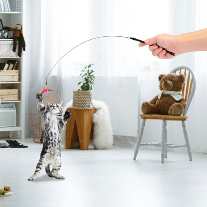 Cat Feather Wand Rod with 12 Pieces Feather Replacements for Cats - A-1 Thread Vault