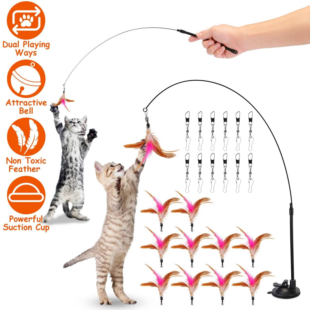 Cat Feather Wand Rod with 12 Pieces Feather Replacements for Cats - A-1 Thread Vault