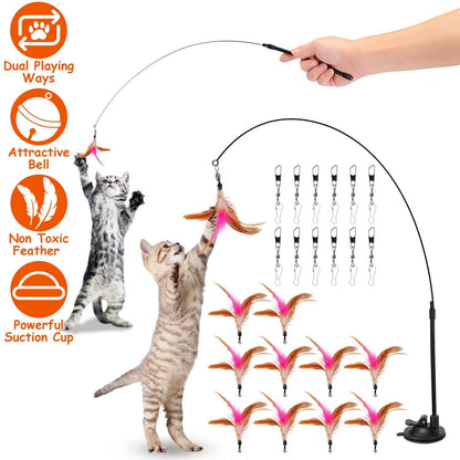 Cat Feather Wand Rod with 12 Pieces Feather Replacements for Cats - A-1 Thread Vault