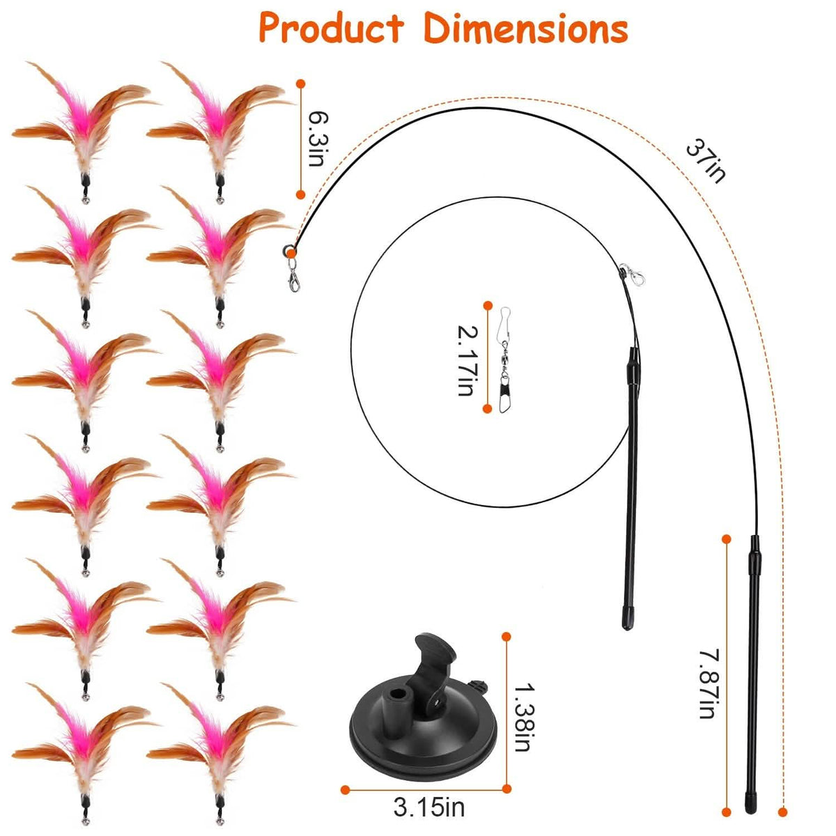 Cat Feather Wand Rod with 12 Pieces Feather Replacements for Cats - A-1 Thread Vault