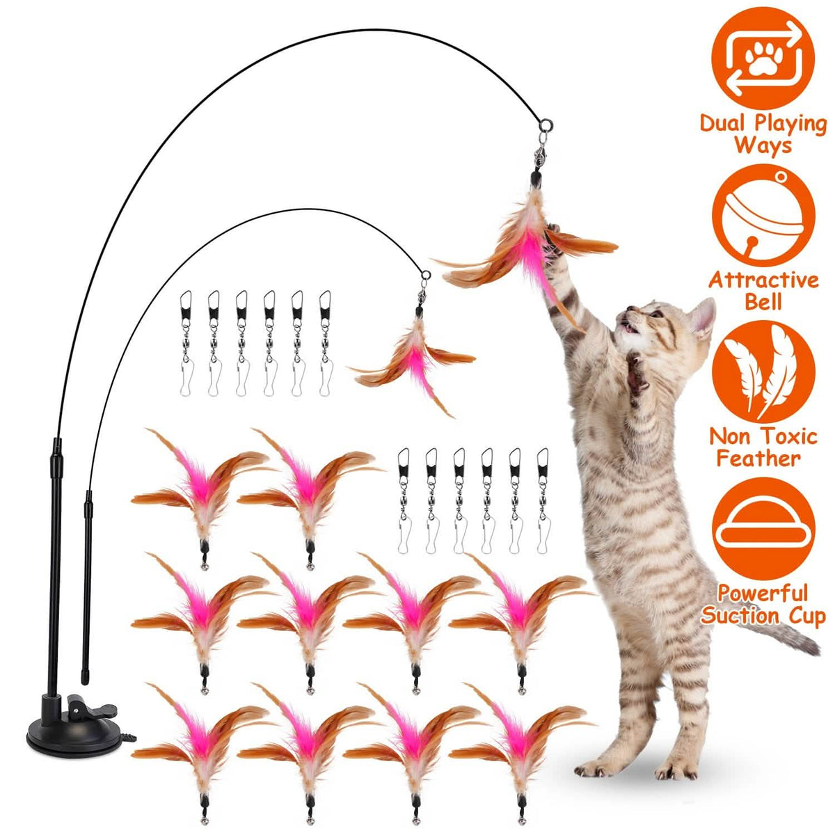Cat Feather Wand Rod with 12 Pieces Feather Replacements for Cats - A-1 Thread Vault
