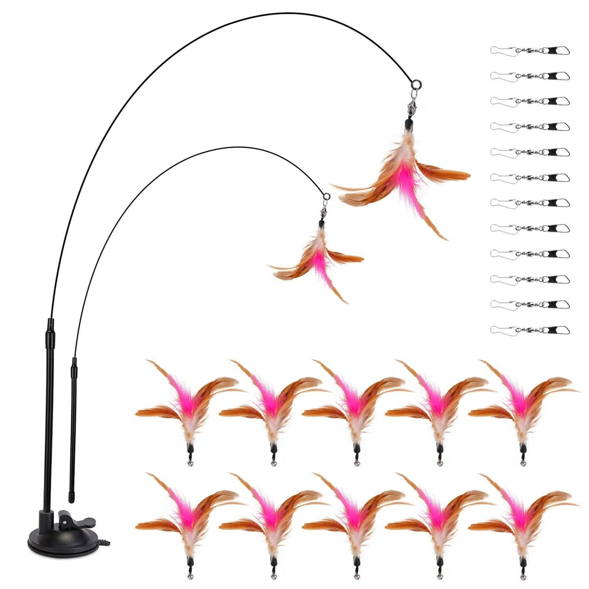 Cat Feather Wand Rod with 12 Pieces Feather Replacements for Cats - A-1 Thread Vault