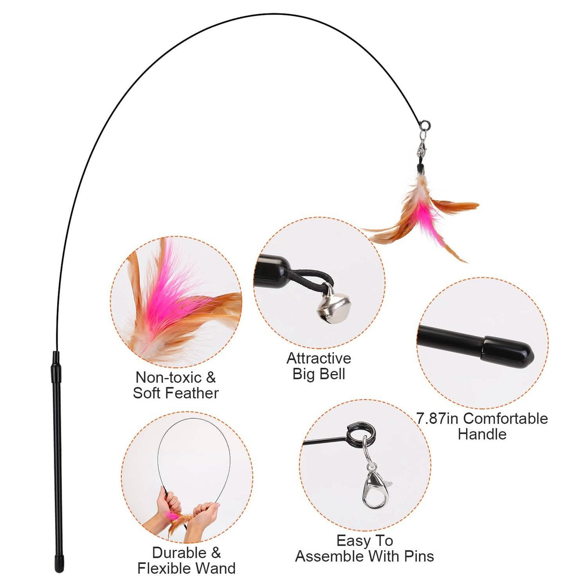 Cat Feather Wand Rod with 12 Pieces Feather Replacements for Cats - A-1 Thread Vault